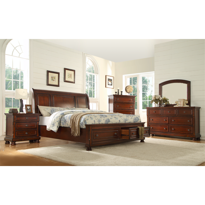 Splendor 8-Piece Vintage Style Bedroom Set In Walnut Finish