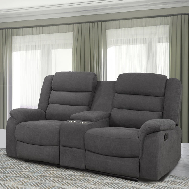 Brenda Grey Comfortable Reclining Love Seat With Console