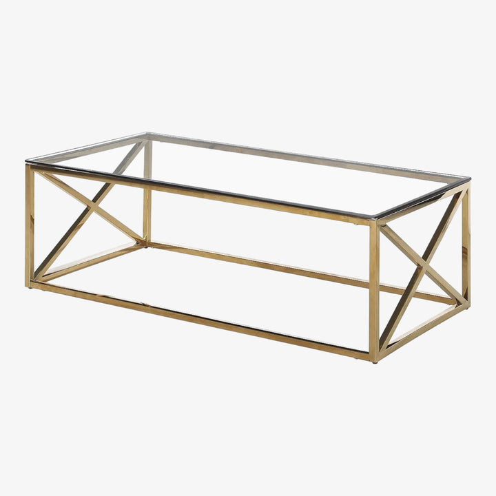 Daisy Captivating Coffee Table With Tempered Glass Top & Gold Finish