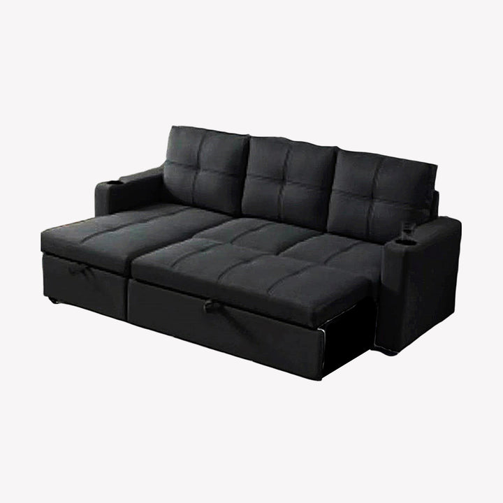 Linda Pull Out Sleeper Sofa Bed With LHF Chaise - Midnight Black