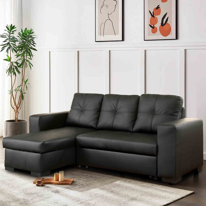 Miller Sectional Sofa Bed With PU Upholstery & Reversible Storage Chaise