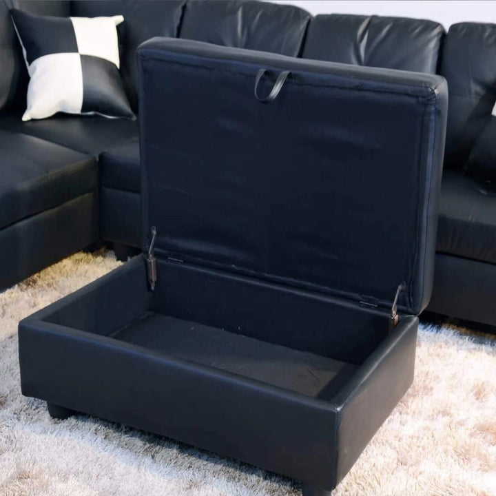 Bela Sectional Sofa With Storage Chaise (Reversible) & Ottoman - Black