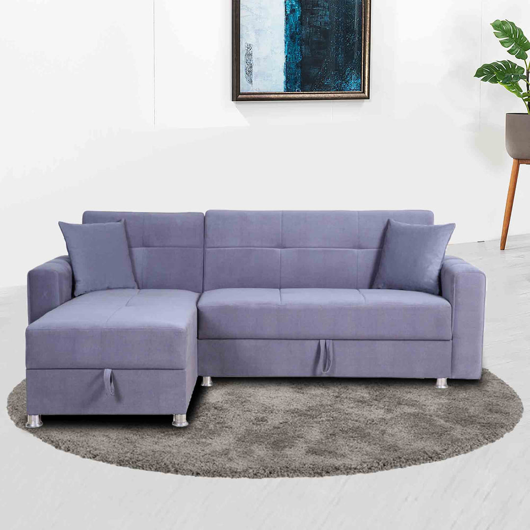 Liam L-Shape Sectional Sofa Bed With Reversible Storage Chaise & Ottoman - Enticing Grey