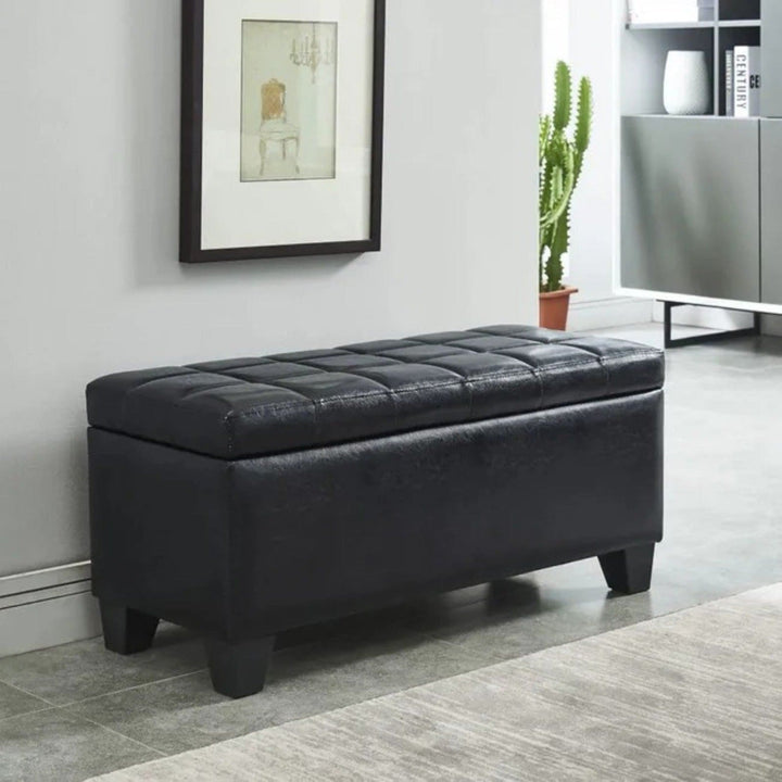 Frank Rectangular Storage Ottoman Bench In Dazzling Black Finish