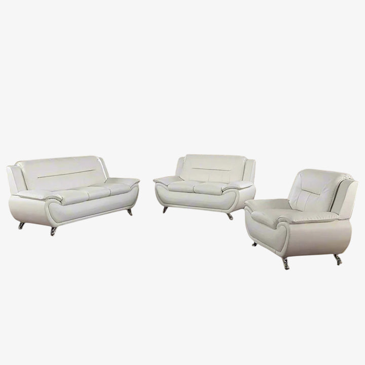 Gilan 3-Piece Sofa Set In Faux Leather Upholstery - White