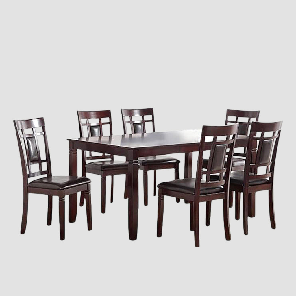 Alexia 7-Piece Classic Wooden Dining Set In PU Upholstery - Espresso