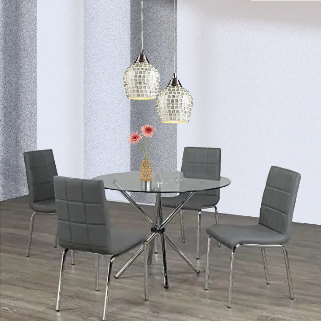 Orion 5-Piece Small Dining Table Set With Chrome Finish - Enticing Grey