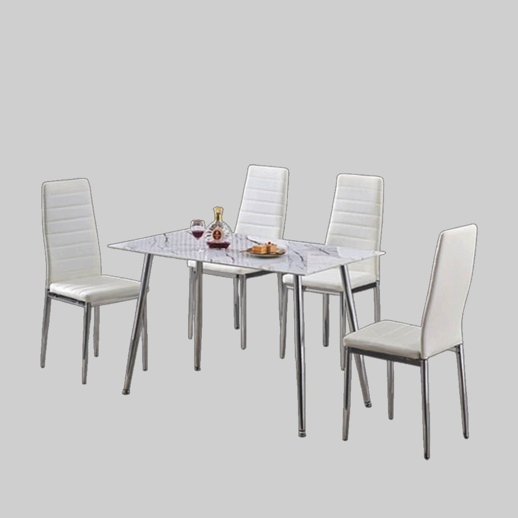 Charlotte 5-Piece Dining Set With PU Upholstered Chairs - White/ Chrome