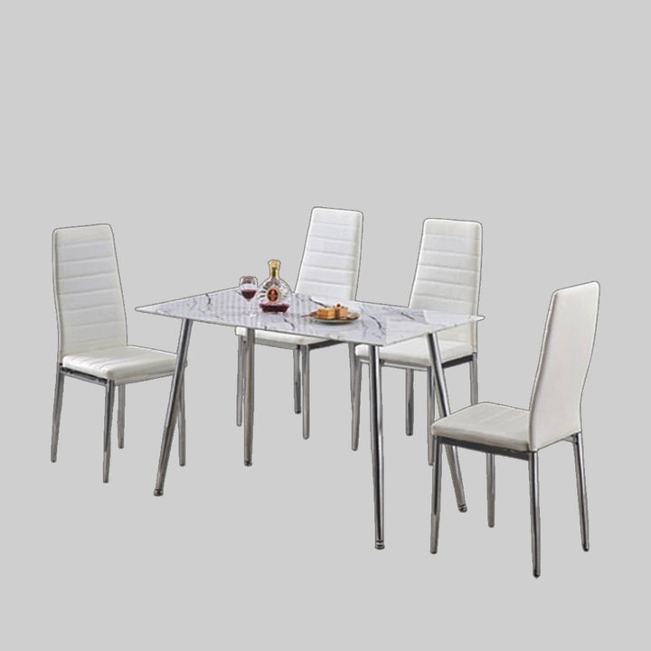 Charlotte 5-Piece Dining Set With PU Upholstered Chairs - White/ Chrome