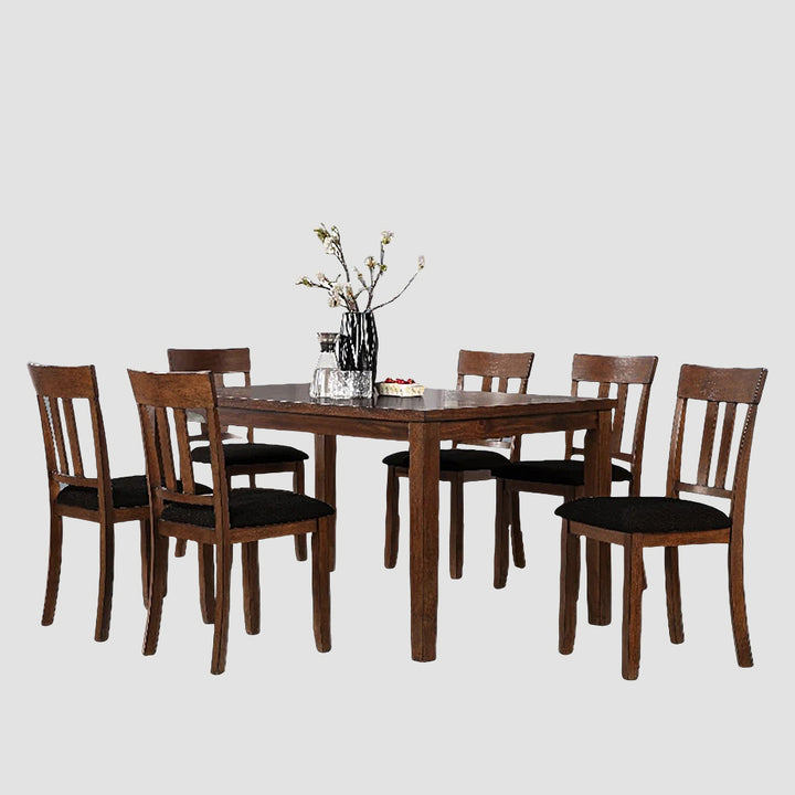 Cheen 7-Piece Wooden Dining Table Set With Appealing Chocolate Finish