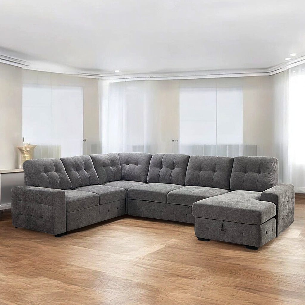 Chilas Sectional Sofa Bed With RHF Storage Chaise & Corner Couch - Grey