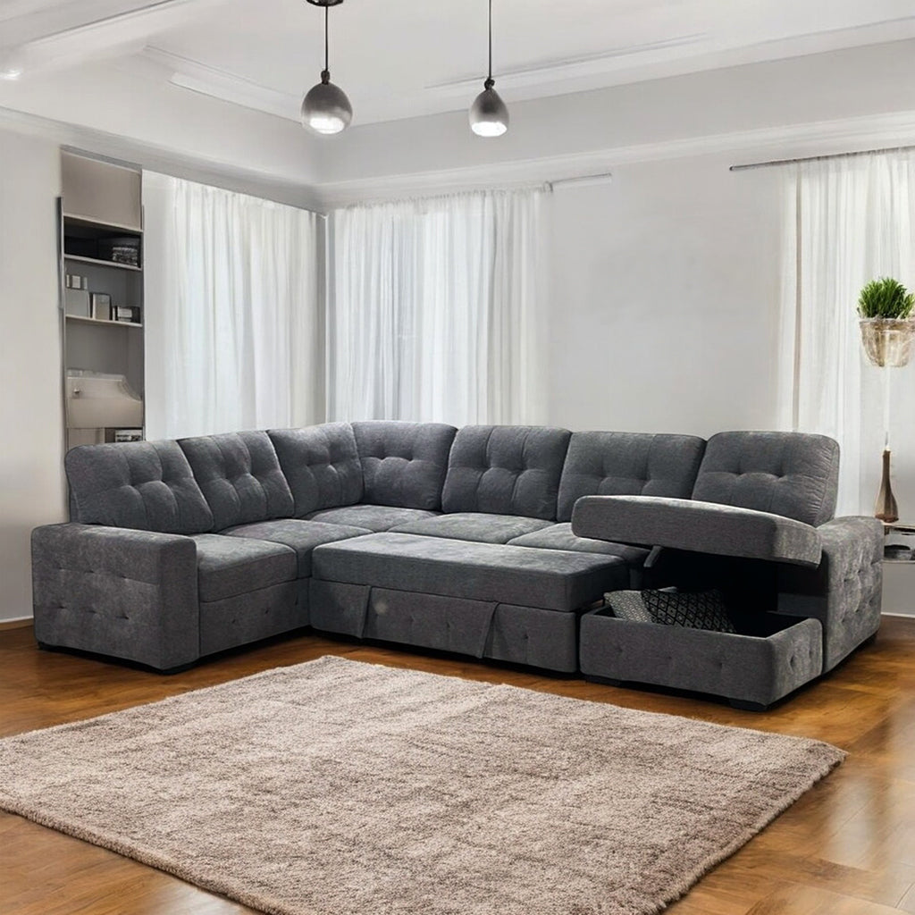 Chilas Sectional Sofa Bed With RHF Storage Chaise & Corner Couch - Grey