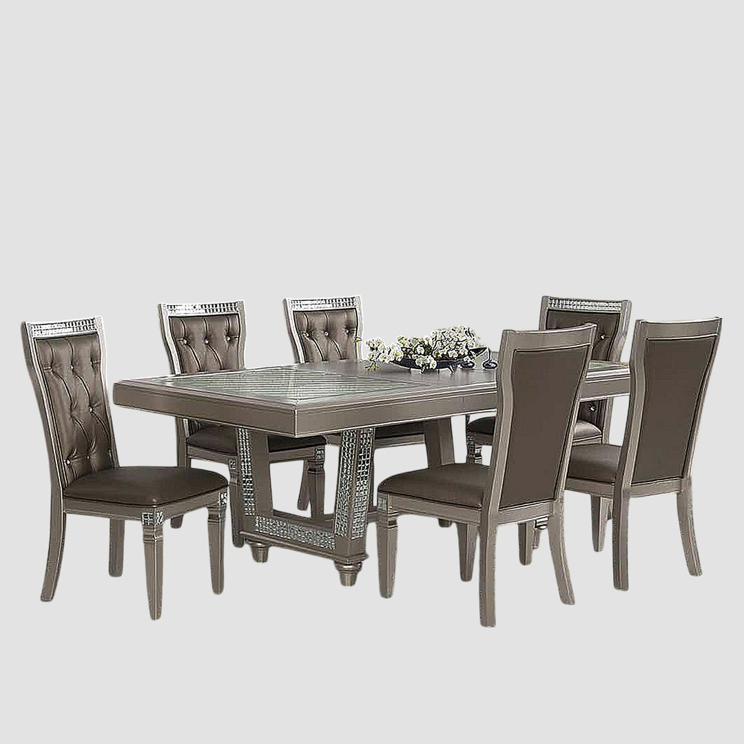 Crystal 7-Piece Dining Table Set With 18" Extension Leaf - Silver/ Champagne