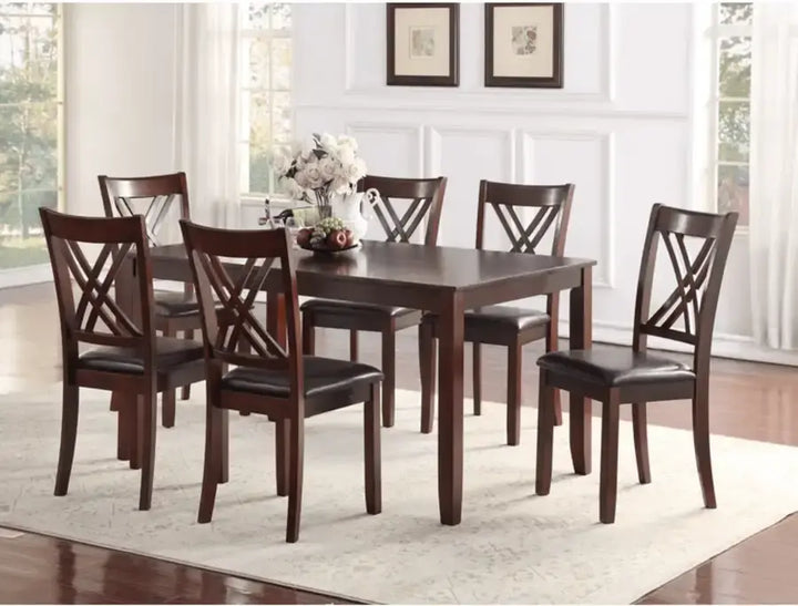 Dex 7-Piece Wooden Dining Table Set | Comfortable Chairs and Easy Assembly