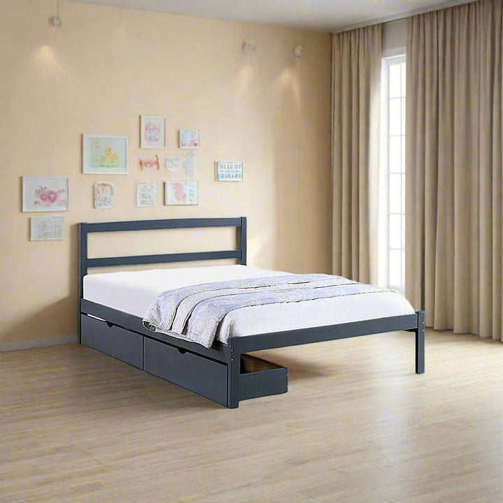 Parker Sleek Platform Bed Frame With Storage Drawers and Pull-Out Trundle - Grey