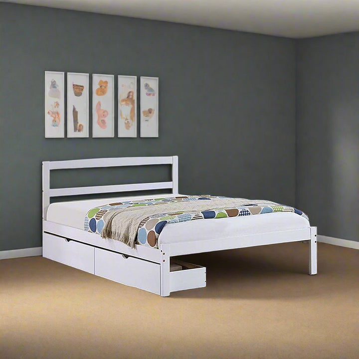 Parker Sleek Platform Bed Frame With Storage Drawers and Pull-Out Trundle - White