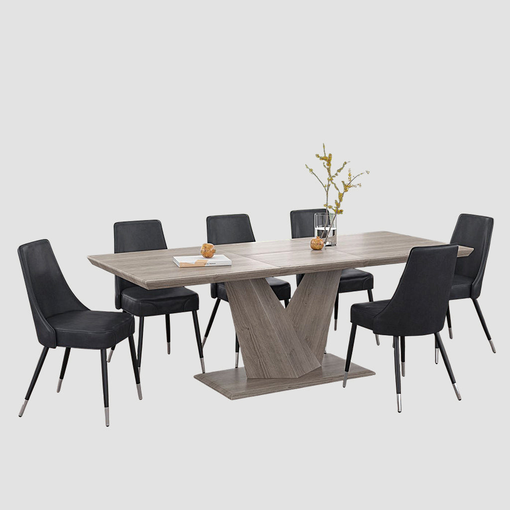 Dapper 7-Piece Dining Table Set In Oak With Grey Chairs