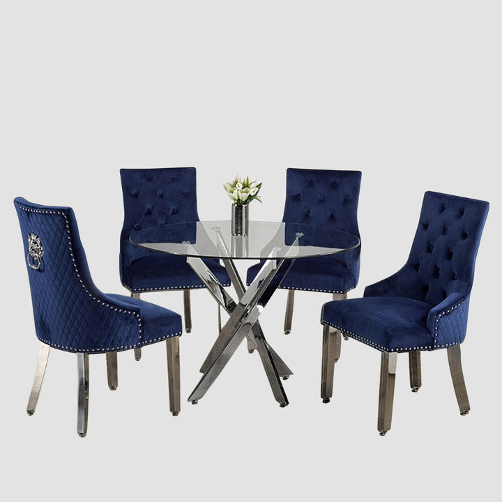 Dashiell 5-Piece Metallic Dining Set In Blue/ Chrome Finish