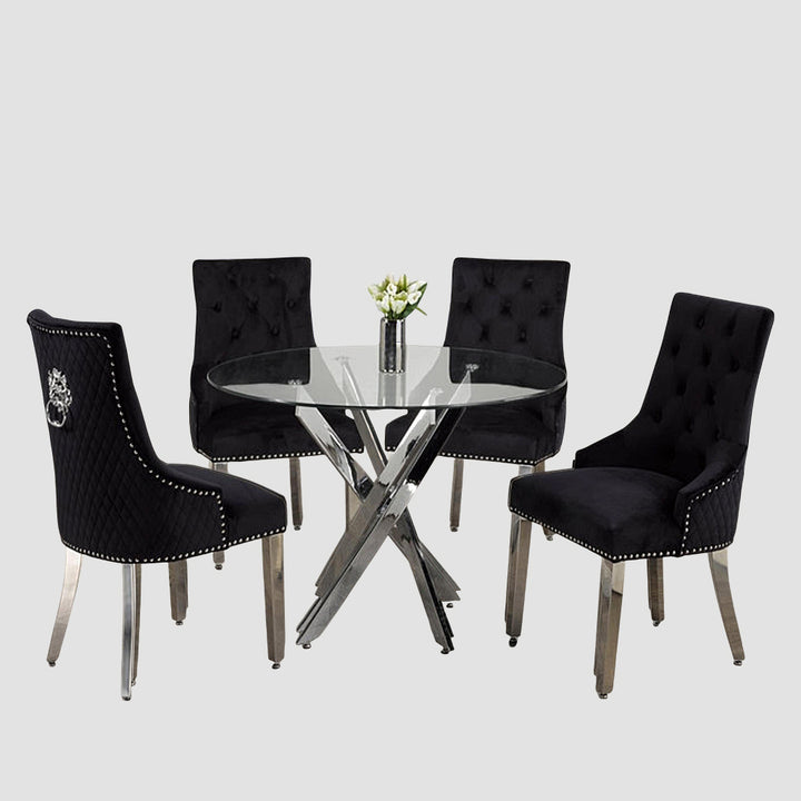 Dashiell 5-Piece Metallic Dining Set In Black/ Chrome Finish