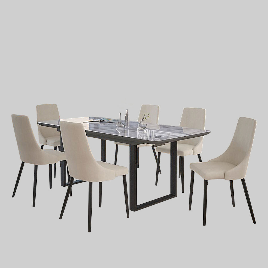 Delight 7-Piece Dining Set With Marble Table Top - Black/ Beige