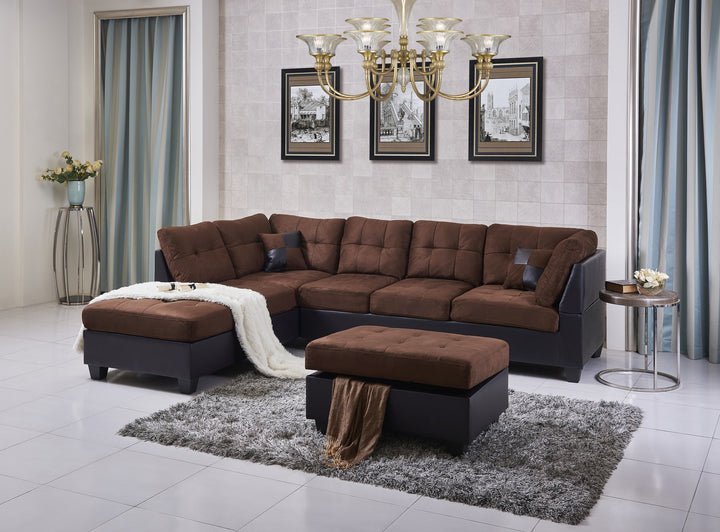 Eva Sectional Sofa Set With LHF Chaise & Storage Ottoman - Grey/ Chocolate