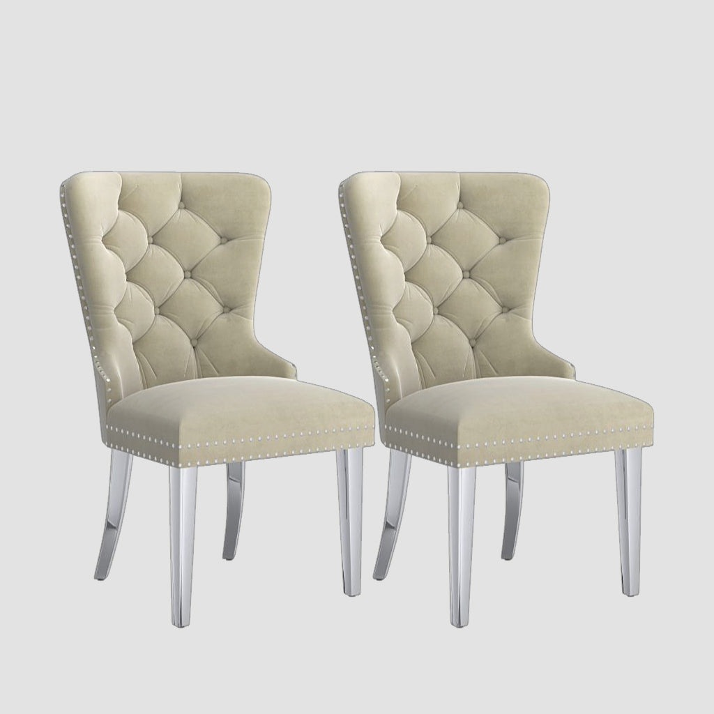 Emerson Relaxing Dining Chair With Velvet Upholstery (Set of 2) | Available in Grey, Blue, Black & Beige Colors