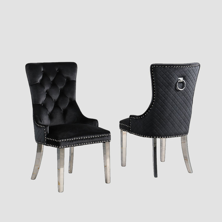 Emerson Relaxing Dining Chair With Velvet Upholstery (Set of 2) | Available in Grey, Blue, Black & Beige Colors