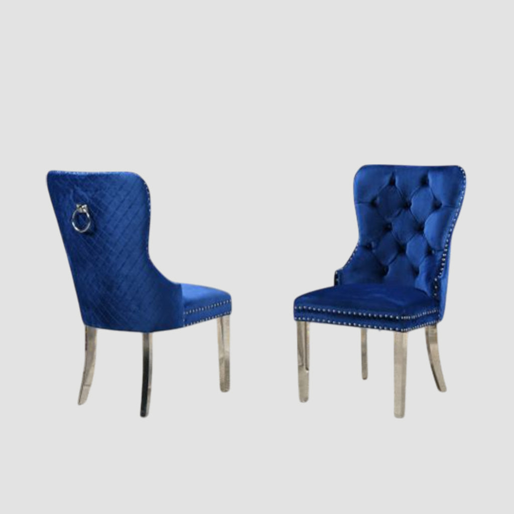 Emerson Relaxing Dining Chair With Velvet Upholstery (Set of 2) | Available in Grey, Blue, Black & Beige Colors