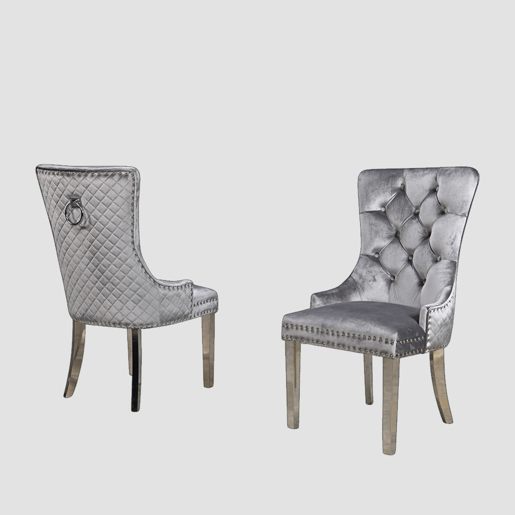 Emerson Relaxing Dining Chair With Velvet Upholstery (Set of 2) | Available in Grey, Blue, Black & Beige Colors