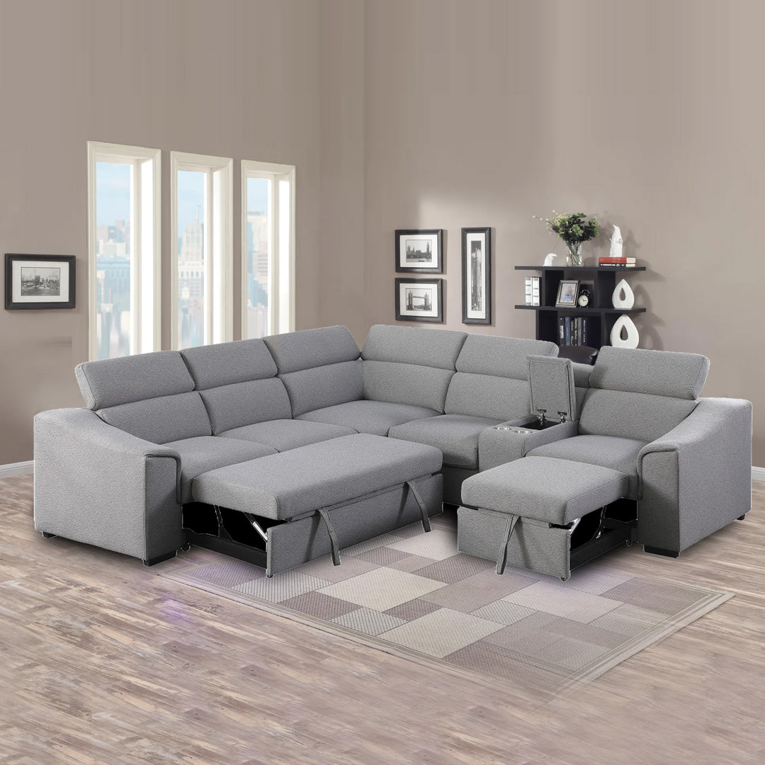 Starlight U-Shaped Sleeper Sectional Sofa In Fabric Upholstery - Grey