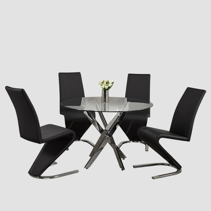 Evelyn 5-Piece Dining Set With Leatherette Chairs - Black/ Chrome