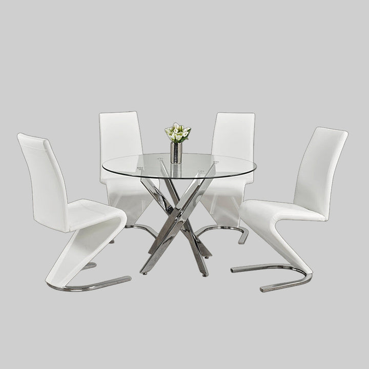 Evelyn 5-Piece Dining Set With Leatherette Chairs - White/ Chrome