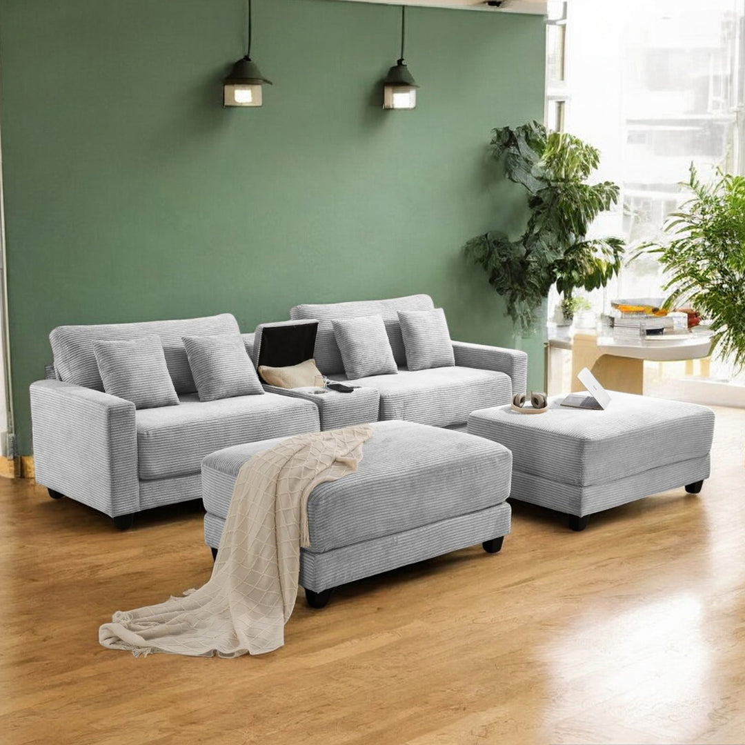 Harvey Fabric Upholstered Sectional Sofa With Two Storage Ottomans - Grey