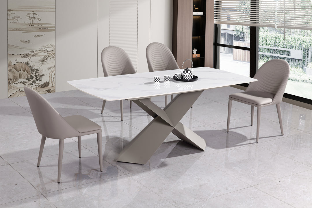 Opulent 5-Piece Dining Table Set In Grey/ Crème Finish