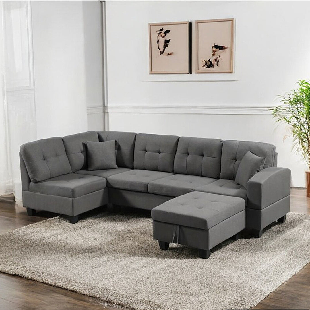 Haven Sectional Sofa With Storage Ottoman, Pull-Out Tray & Cup Holder - Grey