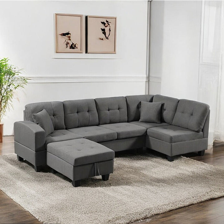 Haven Sectional Sofa With Storage Ottoman, Pull-Out Tray & Cup Holder - Grey