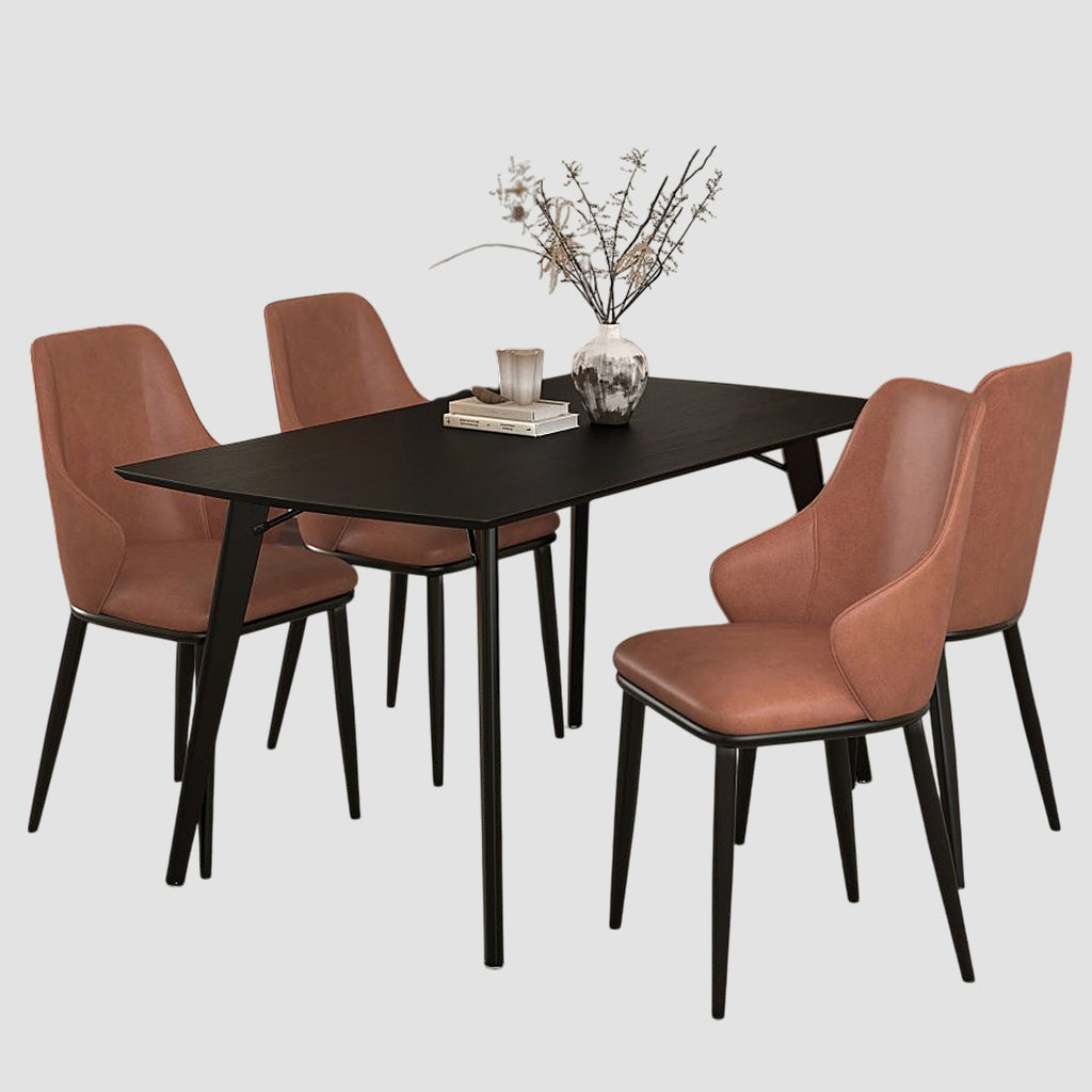 Leda Sophisticated 5-Piece Small Dining Table Set - Black/ Saddle