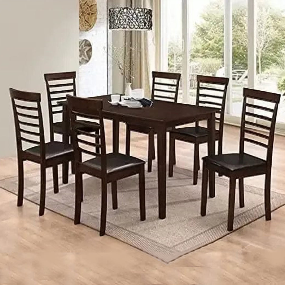 Cosmic Homes Ensemble de salle à manger moderne de 7 pièces pour 6 personnes | Table et chaises de cuisine de style rustique pour 6 chaises de cuisine avec dossier | Ensemble table et chaises de cuisine confortables | Expresso