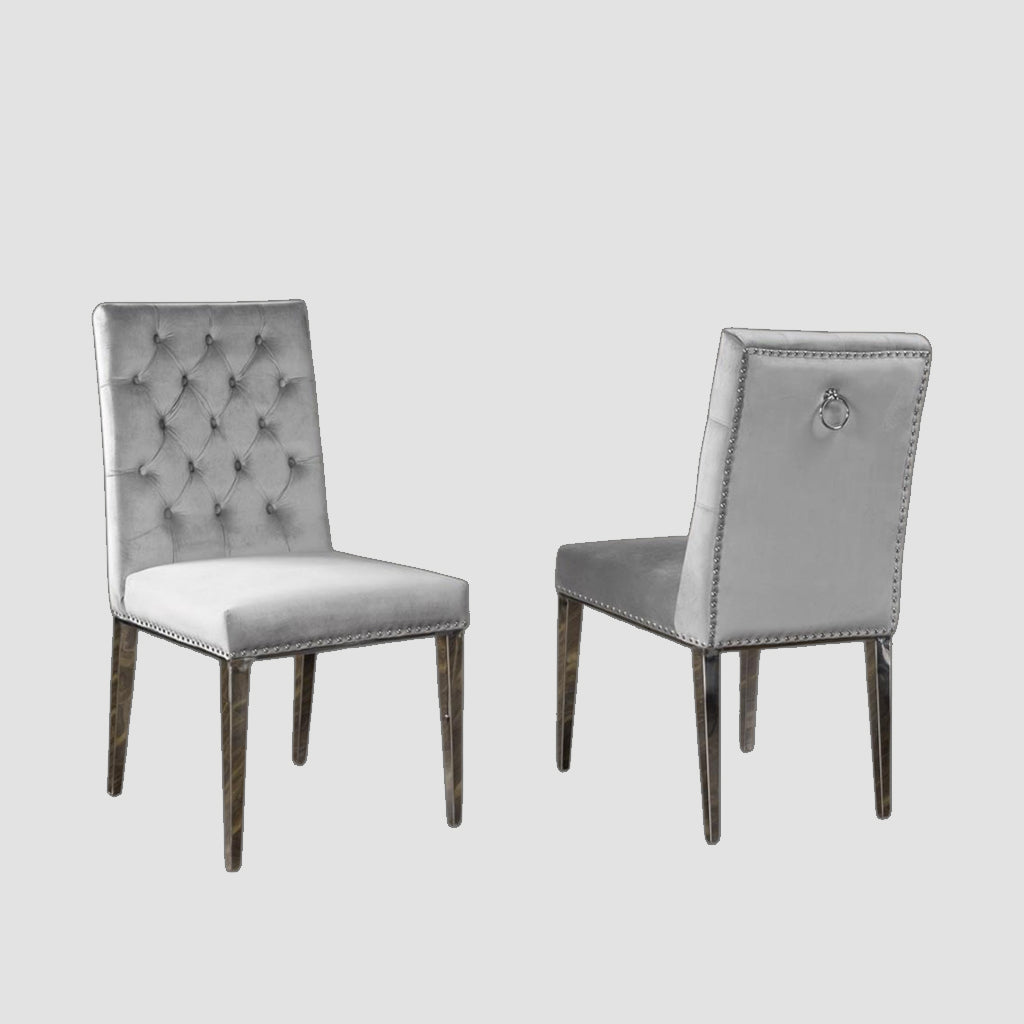 Nexus Dining Chairs in Velvet Upholstery (Set of 2) | Available In Beige & Grey Colors