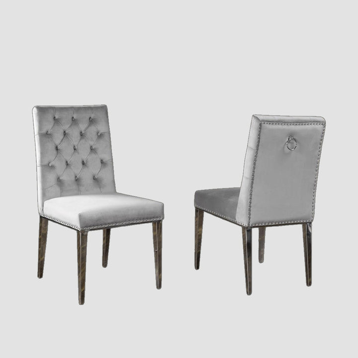 Nexus Dining Chairs in Velvet Upholstery (Set of 2) | Available In Beige & Grey Colors