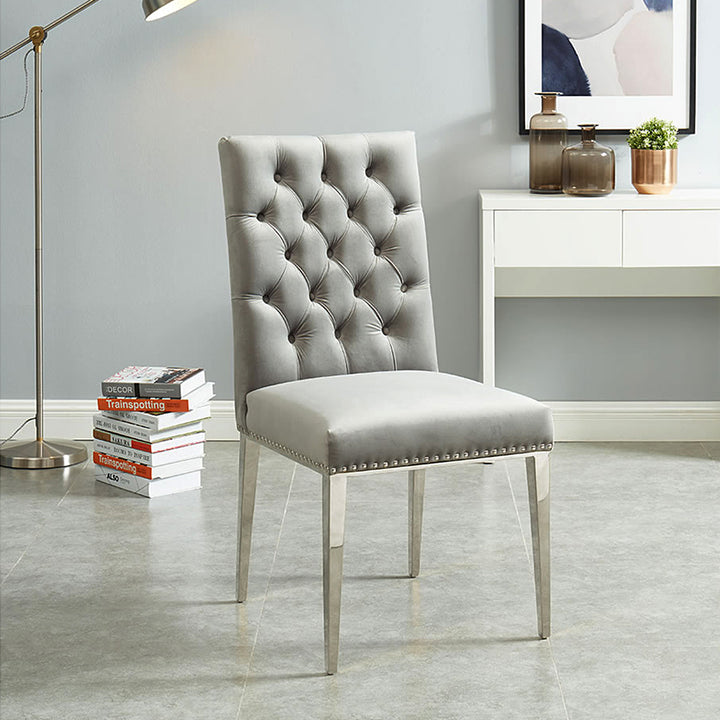 Nexus Dining Chairs in Velvet Upholstery (Set of 2) | Available In Beige & Grey Colors