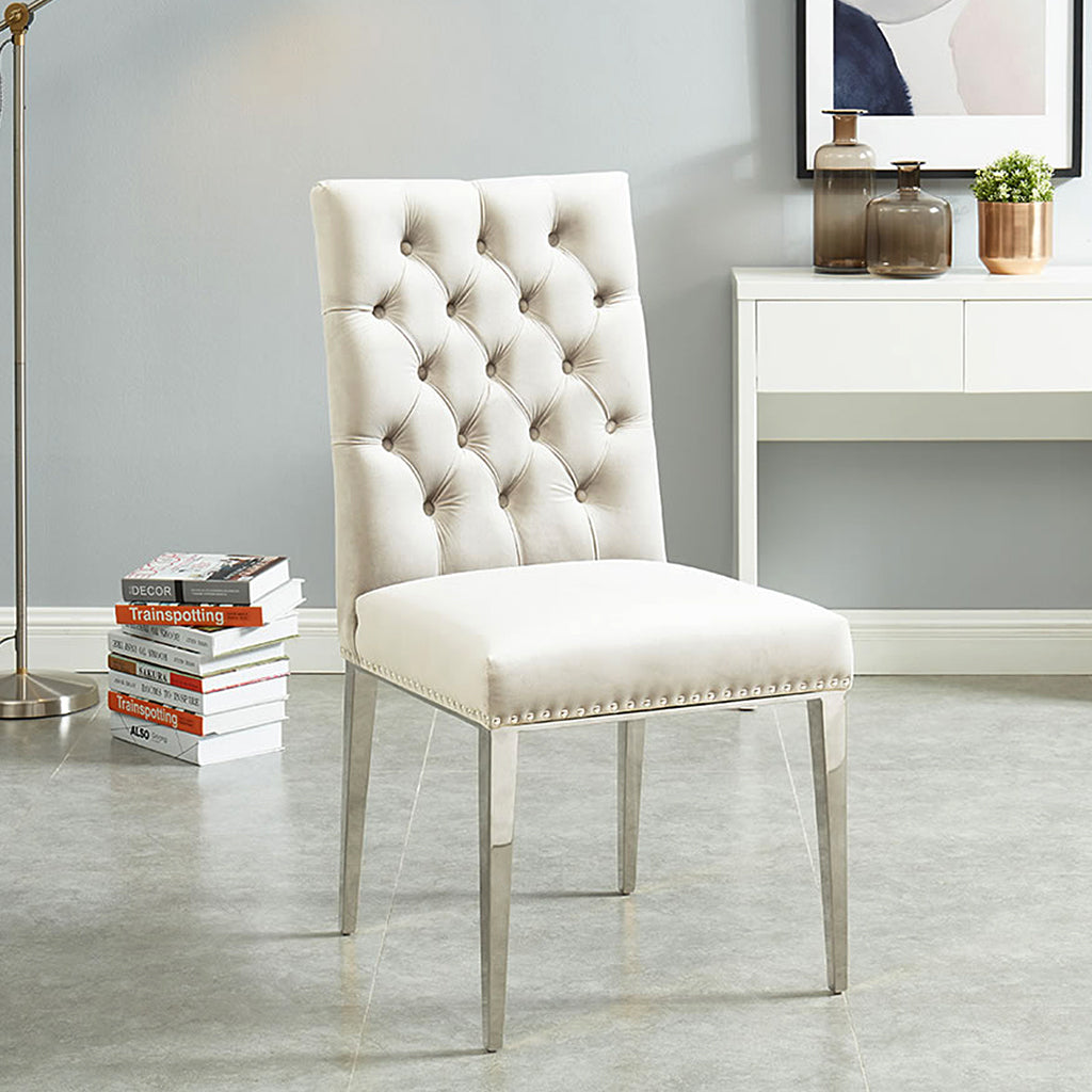 Nexus Dining Chairs in Velvet Upholstery (Set of 2) | Available In Beige & Grey Colors