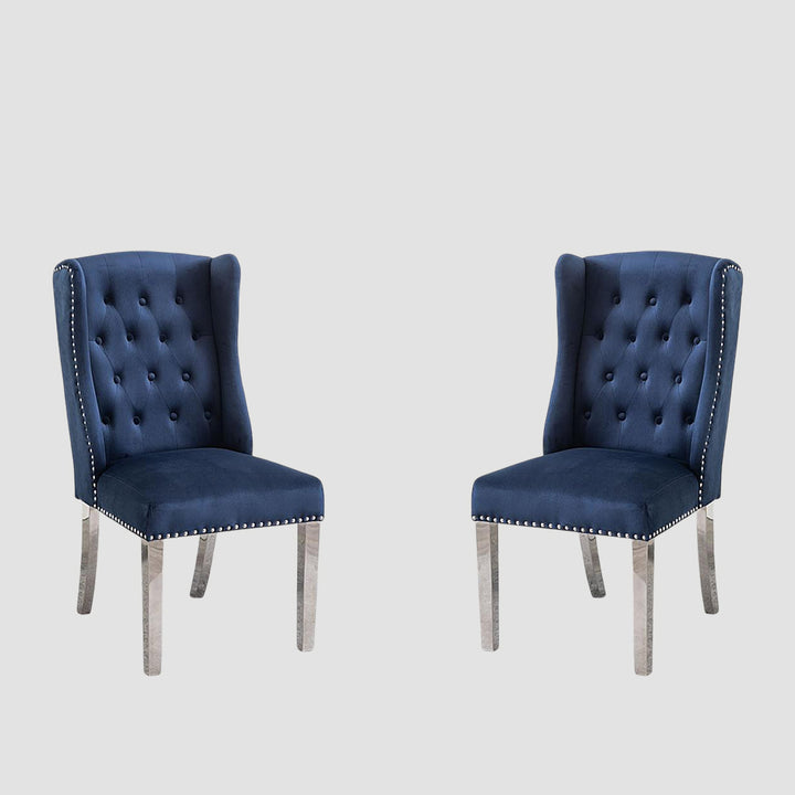 Nova Comfortable Dining Chair With Chrome Finish (Set of 2) | Available In Blue & Grey Colors