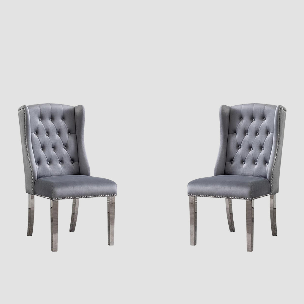 Nova Comfortable Dining Chair With Chrome Finish (Set of 2) | Available In Blue & Grey Colors