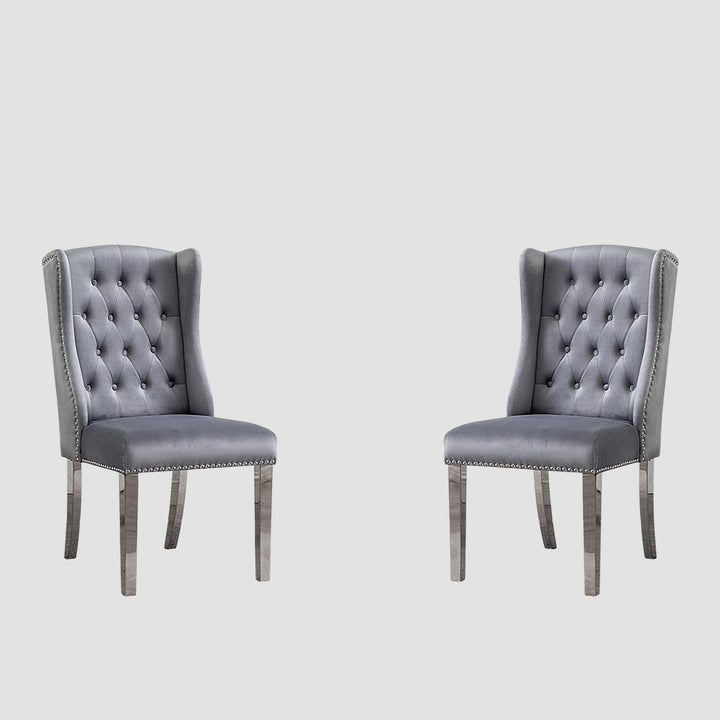 Nova Comfortable Dining Chair With Chrome Finish (Set of 2) | Available In Blue & Grey Colors