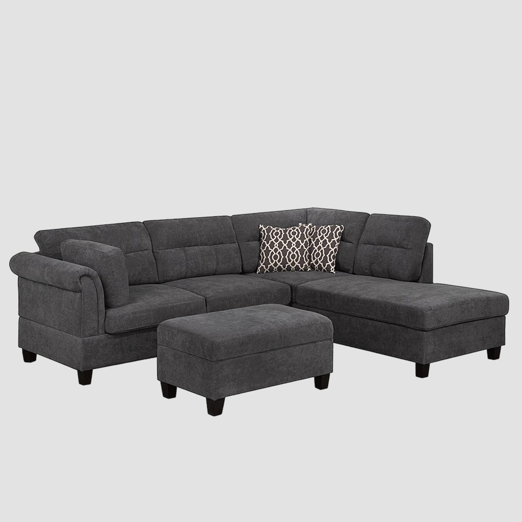 Oasis Fabric Upholstered Sectional Sofa With RHF Chaise - Grey