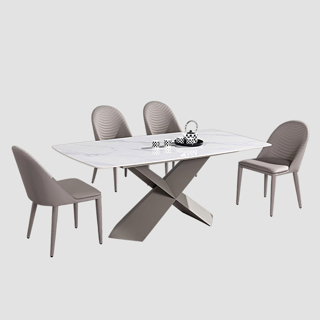 Opulent 5-Piece Dining Table Set In Grey/ Crème Finish