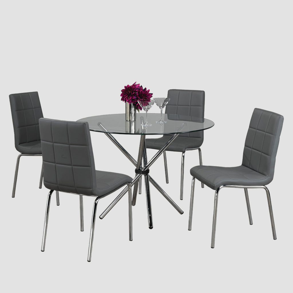 Orion 5-Piece Small Dining Table Set With Chrome Finish - Enticing Grey