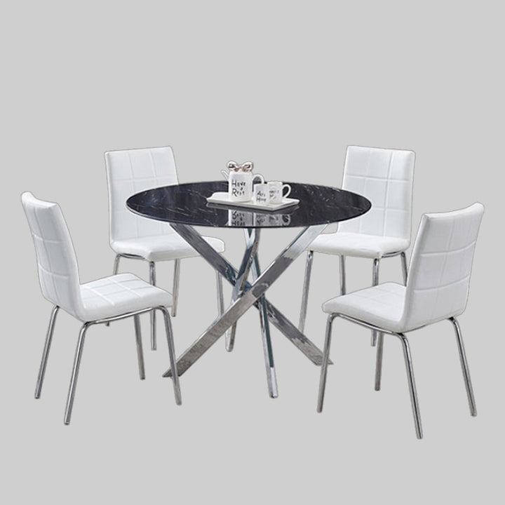 Orion 5-Piece Dining Set With PU Upholstered Chairs - White/ Chrome