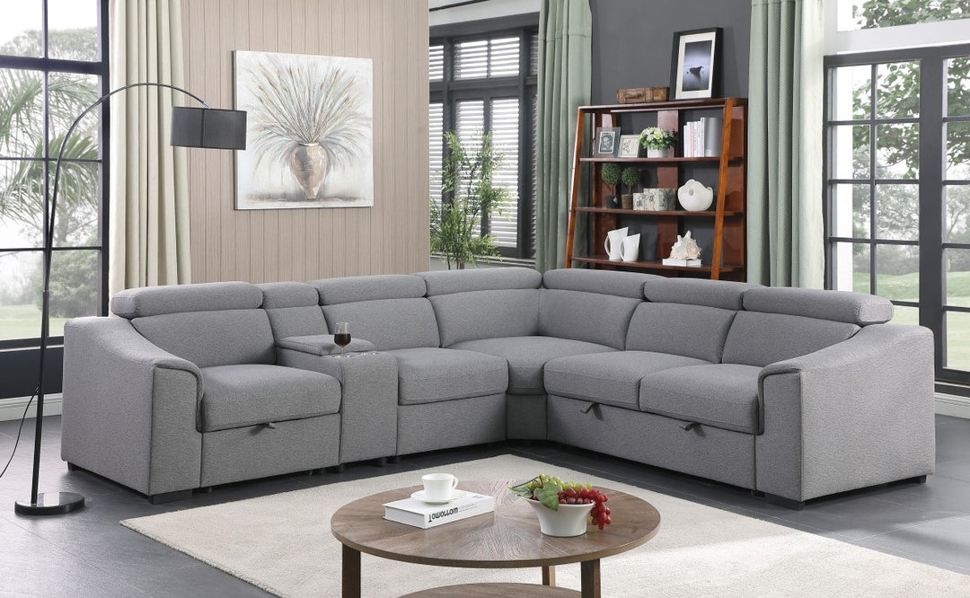 Starlight U-Shaped Sleeper Sectional Sofa In Fabric Upholstery - Grey